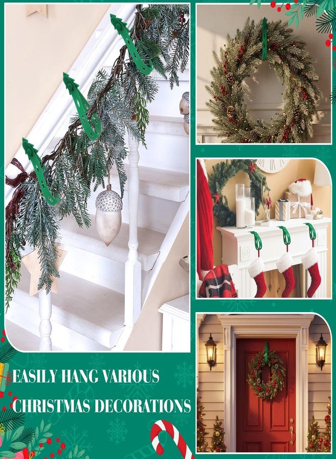 Memorywuu 24 Pcs Christmas Garland Hangers for Mantle Garland Hooks Reusable Silicone Christmas Wreath Ties Stocking Holder Adhesive Straps for Fireplace Stairways Xmas Decor Holiday Craft (Dark Green) - Image 4